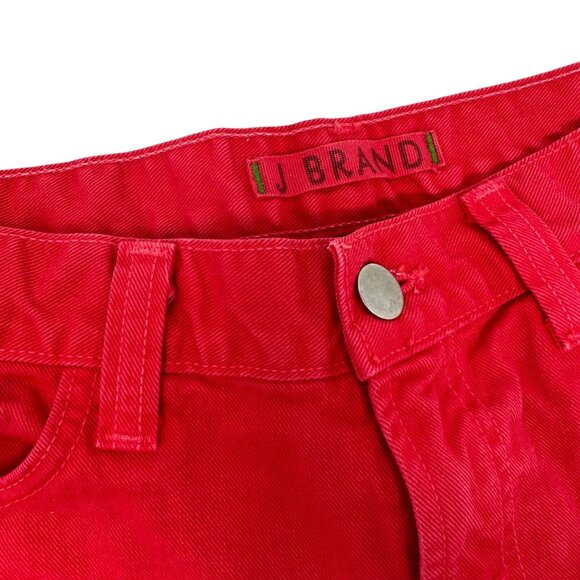 J Brand Cut Off Short Size 29 Bright Red Denim Jean Short 100% Cotton Raw Hem - Picture 3 of 9
